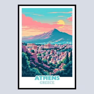 Athens Greece Framed Poster, Travel Poster, Cityscape Wall Art, Greek Art, Travel Gift, Home Decor, Athens Print, European Home Office Decor