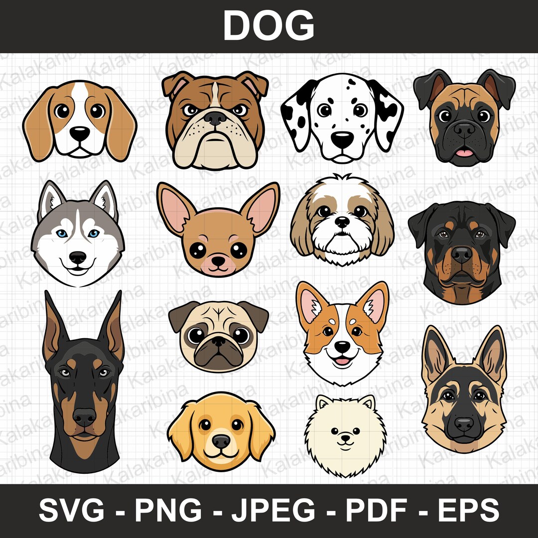 Dog Breed SVG Bundle, Pet Face Clipart, Cricut Cut File (digital ...