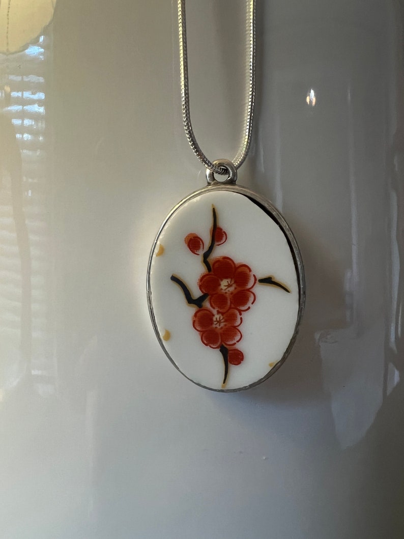 Broken china jewelry, Kyoto by Montgomery Ward vintage china, pendant necklace image 5
