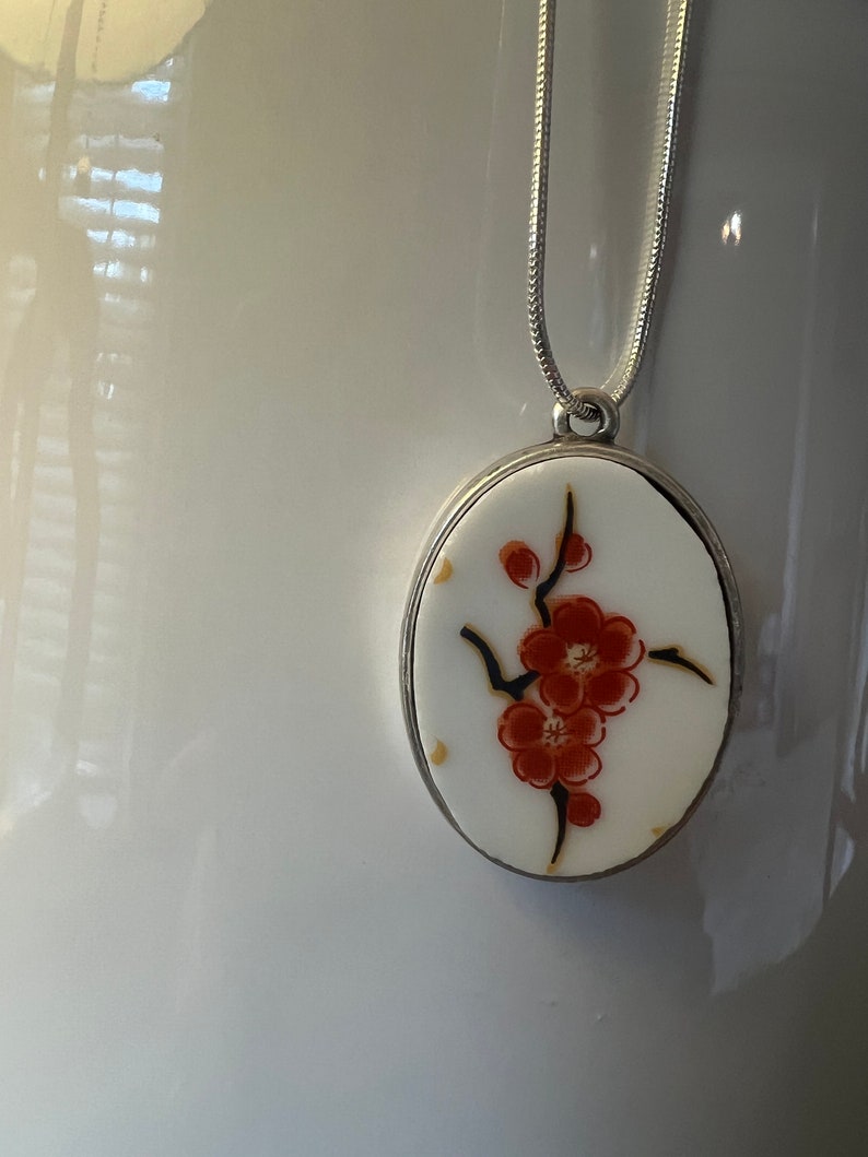 Broken china jewelry, Kyoto by Montgomery Ward vintage china, pendant necklace image 6