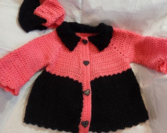 Handmade baby sweater with matching headwrap size 3/4T