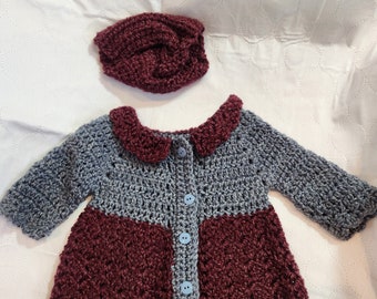 Handmade Baby Sweater with matching Headwrap