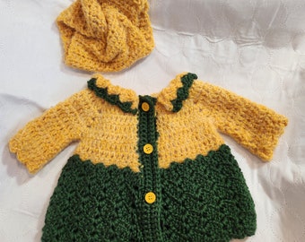 Handmade Baby Sweater with matching Headwrap