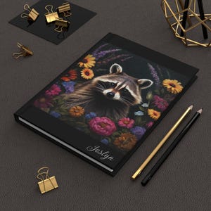 Custom Cottagecore Raccoon Hardcover Matte Journal, Cute Raccoon Antique Inspired Personal Notebook for Writers, Gardeners, Animal Lovers