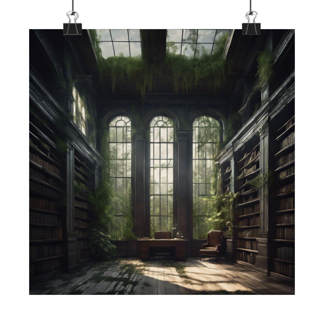 Moody Dark Academia Cottagecore Abandoned Overgrown Library Matte ...