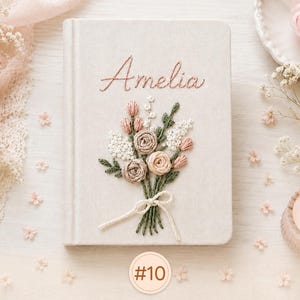Personalized Custom Hand Embroidered Journal Notebook A5 A6 size, Linen Fabric Hard Cover Notebook, Unique Custom Handmade Gift & Keepsakes imagem 11