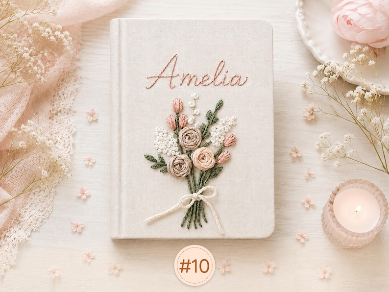 Personalized Custom Hand Embroidered Journal Notebook A5 A6 size, Linen Fabric Hard Cover Notebook, Unique Custom Handmade Gift & Keepsakes imagem 11