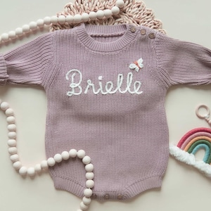 Baby Coming Home Outfit, Personalized Hand Embroidered Knit Baby Sweater, Newborn Custom Sweater, Newborn Embroidered Name Baptism Sweater