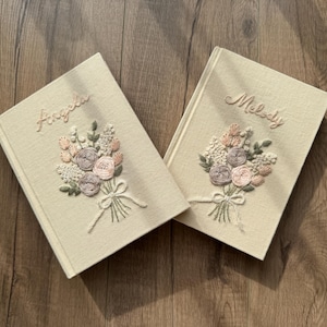 Personalized Custom Hand Embroidered Journal Notebook A5 A6 size, Linen Fabric Hard Cover Notebook, Unique Custom Handmade Gift & Keepsakes imagem 17