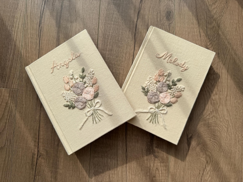 Personalized Custom Hand Embroidered Journal Notebook A5 A6 size, Linen Fabric Hard Cover Notebook, Unique Custom Handmade Gift & Keepsakes imagem 17