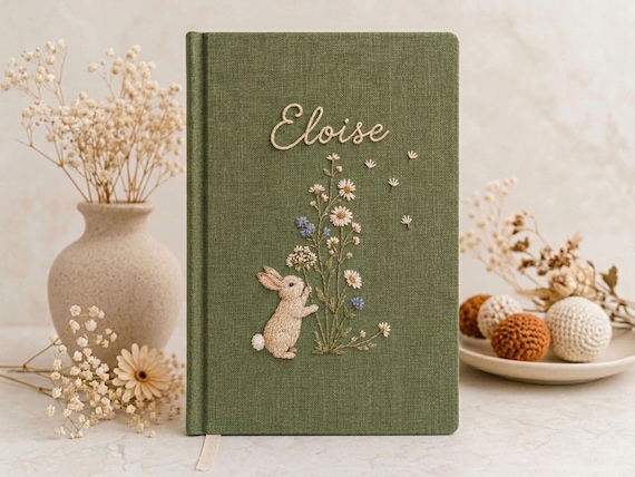 Personalized Custom Hand Embroidered Journal Notebook A5 A6, Linen Fabric Hard Cover Notebook, Notebook, Custom Handmade Gift and Keepsake