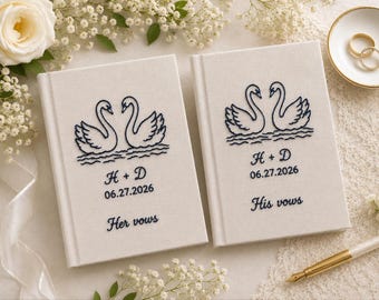 Vow Book A6 size - Personalized Hand Embroidered, Wedding Hand Embroidered Notebook, Linen Fabric Hard Cover, Custom Design Cover Notebook