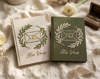 Vow Book A6 size - Personalized Hand Embroidered, Wedding Hand Embroidered Notebook, Linen Fabric Hard Cover, Custom Design Cover Notebook