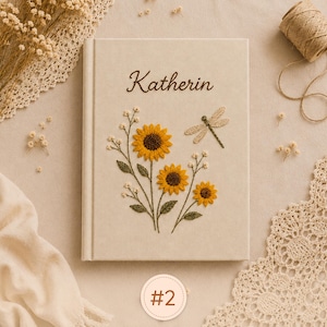 Personalized Custom Hand Embroidered Journal Notebook A5 A6 size, Linen Fabric Hard Cover Notebook, Unique Custom Handmade Gift & Keepsakes imagem 3