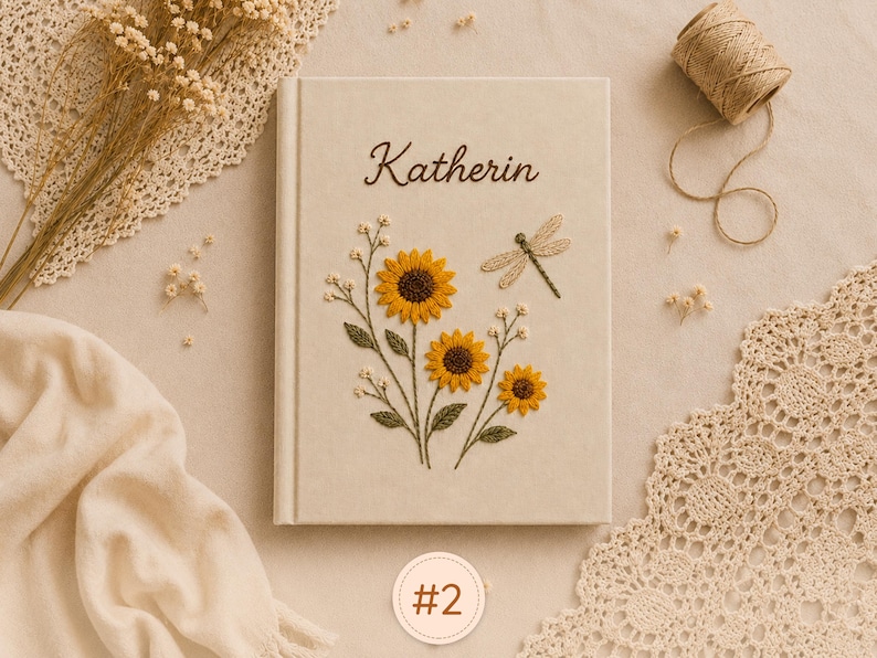 Personalized Custom Hand Embroidered Journal Notebook A5 A6 size, Linen Fabric Hard Cover Notebook, Unique Custom Handmade Gift & Keepsakes imagem 3