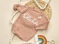 Newborn Girl Coming Home Custom Outfit, Infant Baby Personalized Hand Embroidered Knit Sweater, Newborn Embroidered Name Sweater product logo