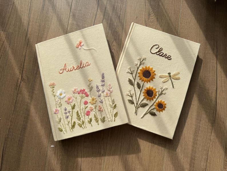Personalized Custom Hand Embroidered Journal Notebook A5 A6 size, Linen Fabric Hard Cover Notebook, Unique Custom Handmade Gift & Keepsakes imagem 15