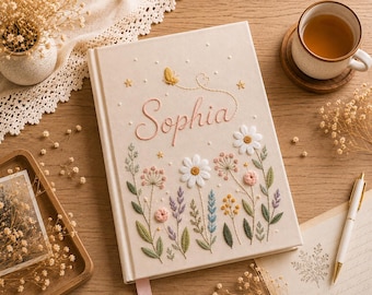 Personalized Custom Hand Embroidered Journal Notebook A5 A6, Linen Fabric Hard Cover Notebook, Notebook, Custom Handmade Gift and Keepsake