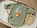Newborn Coming Home Custom Outfit, Infant Baby Personalized Hand Embroidered Knit Sweater Romper, Newborn Embroidered Name Baptism Sweater product logo