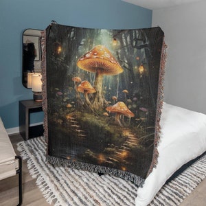 Magic Mushroom Forest Tapestry Blanket, Cottagecore Woven Wall Hanging Tapestry, Watercolor Mushroom Blanket, Forestcore, Whimsigoth Decor