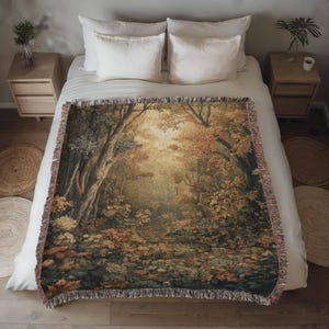 Enchanted Forest Fall Tapestry Blanket • Woven Wall Hanging Aesthetic Tapestry • Nature Blanket • Forestcore • Cottagecore Forest Tapestry