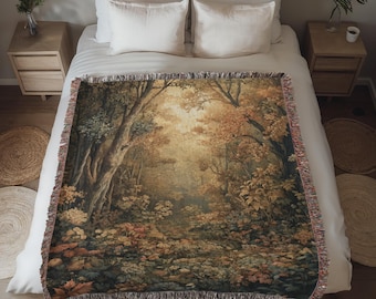 Enchanted Forest Fall Tapestry Blanket • Woven Wall Hanging Aesthetic Tapestry • Nature Blanket • Forestcore • Cottagecore Forest Tapestry