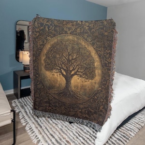 Manta de tapiz del árbol de la vida medieval • Tapiz medieval tejido para colgar en la pared • Manta del árbol de la vida celta • Decoración Whimsigoth • Yggdrasil