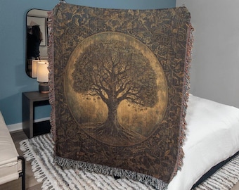 Medieval Tree of Life Tapestry Blanket • Woven Wall Hanging Medieval Tapestry • Celtic Tree of Life Blanket • Whimsigoth Decor  • Yggdrasil