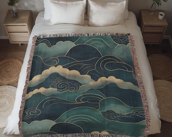 Ukiyo-e Japanese Cloudscape Tapestry Blanket • Woven Wall Hanging Hokusai Tapestry • Japanese Tapestry • Japandi Woven Blanket • Cloud Art