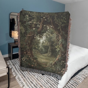 Enchanted Forest Tapestry Blanket • Woven Wall Hanging Aesthetic Tapestry • Nature Blanket • Forestcore • Cottagecore • Forest Blanket