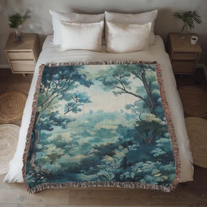 Vintage French Forest Woven Tapestry Blanket • Verdure Tapestry Wall Hanging • Cottagecore Blanket • Antique Forest Tapestry
