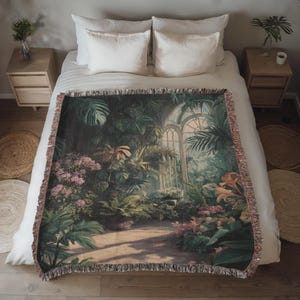 Vintage Greenhouse Woven Blanket • Victorian Dark Academia Botanical Tapestry Wall Hanging • Dark Cottagecore Nature Blanket • Whimsigoth
