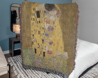 Art Nouveau Tapestry Blanket, Woven Wall Hanging Vintage Tapestry, 'The Kiss' Gustav Klimt Oil Painting Tapestry Throw Blanket, Home Decor