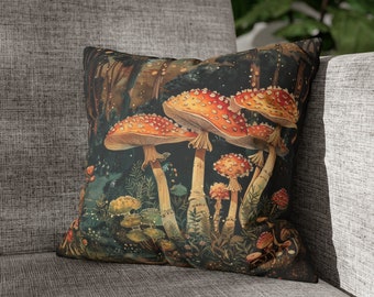Magic Mushroom Pillow in William Morris Style, Whimsigoth Plush Throw Pillow, William Morris Pillow, Dark Cottagecore Pillow, Mushroom Decor