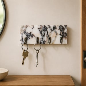 Calacatta Viola Marble Key Holder | Natural Stone Entryway Organizer (16x6cm)