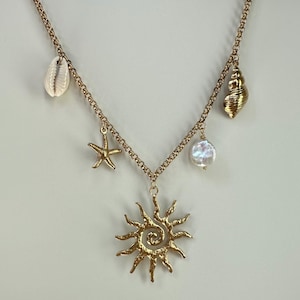 Stainless Steel Charm Necklace Beachy Charm Necklace Gold Charm Necklace 18k Gold Plated Jewellery Y2K Coastal Aesthetic Starfish Necklace