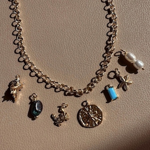 Vintage Charm Necklace Build Your Own Custom Charm Necklace Gold Brooklyn Charm Bar Y2K Aesthetic Trending Jewelry Gold Plated Jewellery