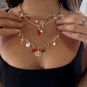 Viral Charm Necklace Build Your Own Custom Charm Necklace Gold Brooklyn Charm Bar Y2K Aesthetic Chunky Charm Necklace Gold Plated Jewellery