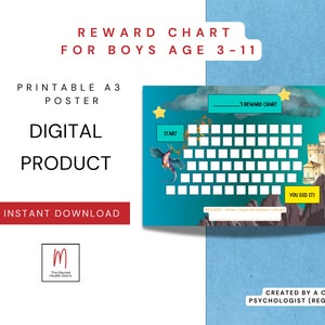 Reward Chart for Boys aged 3-11 years old, kids reward chart, printable reward
