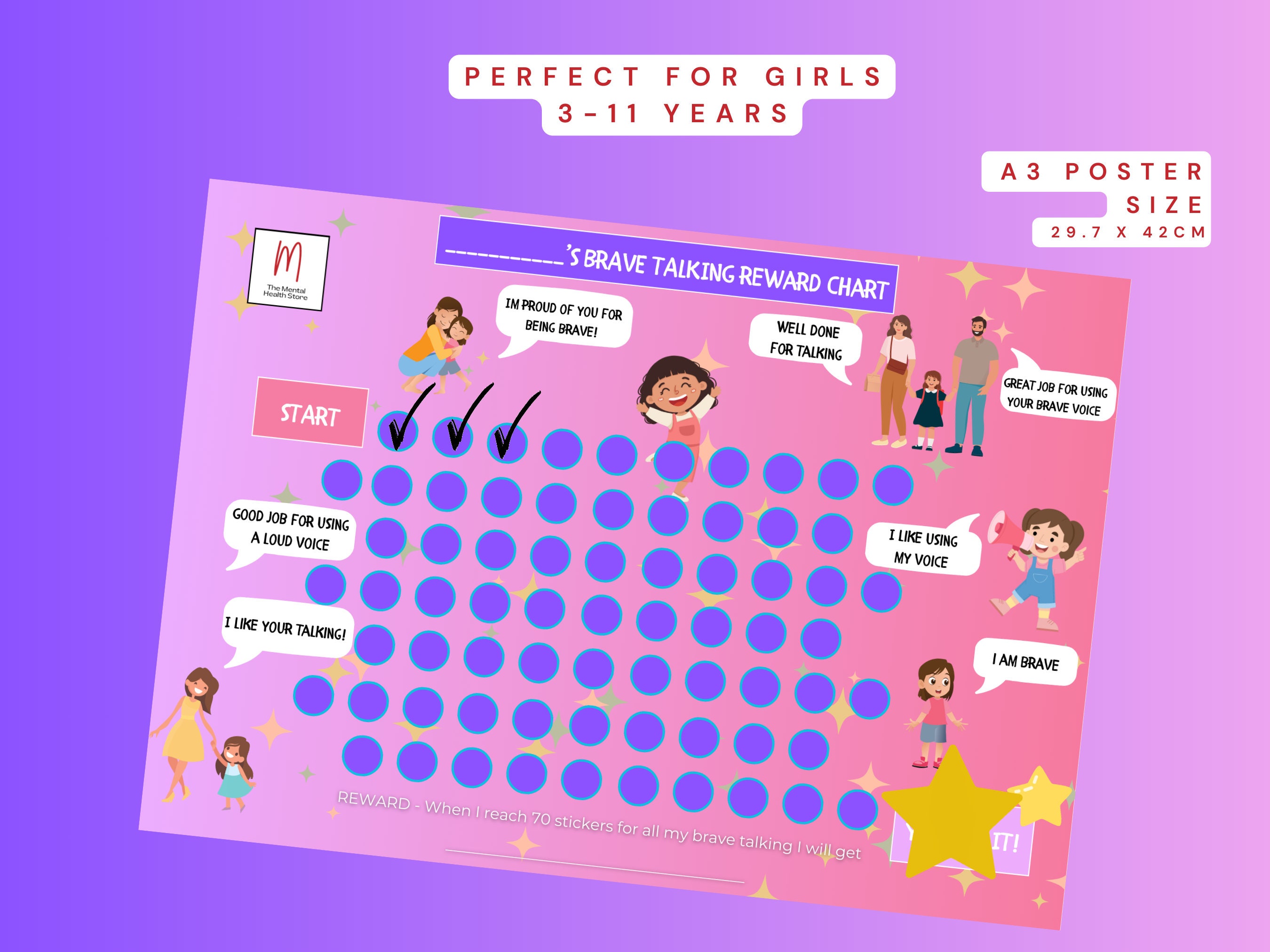 Brave Talking Reward Chart for Girls, Selective Mutism Chart, Girls ...