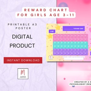 Reward Chart for Girls aged 3-11 years old, kids reward chart, printable reward