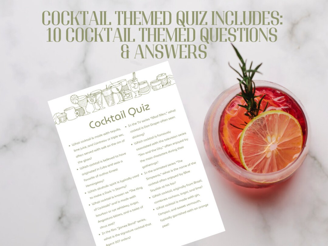 Cocktail Trivia Game, Drinks Printable Party Games, Instant Download ...