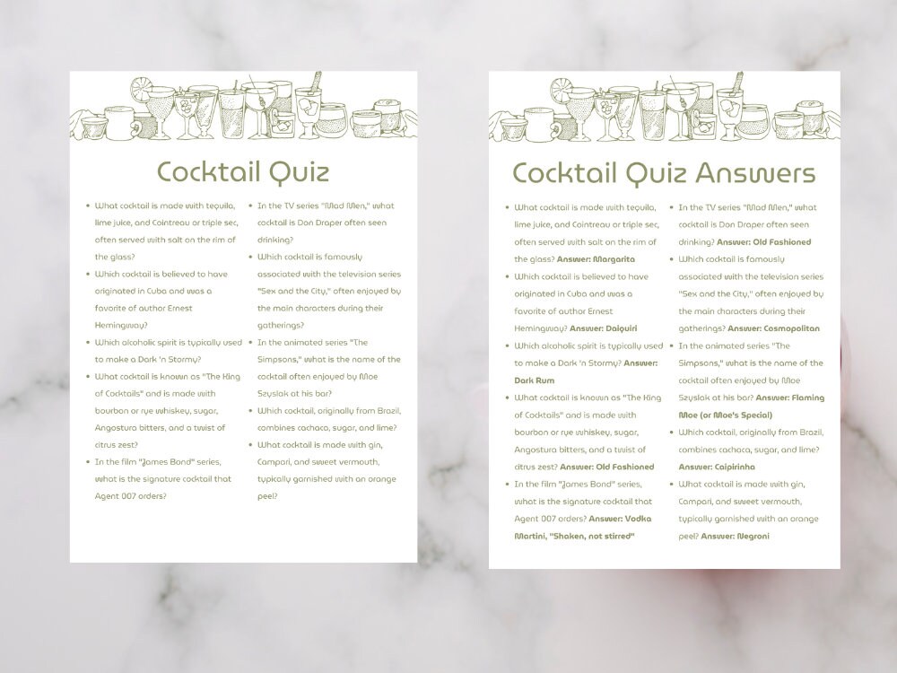 Cocktail Trivia Game, Drinks Printable Party Games, Instant Download ...