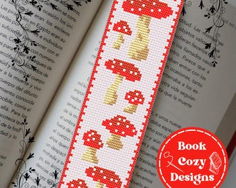 EASY! Cozy Mushroom Beginner Bookmark Cross Stitch Pattern