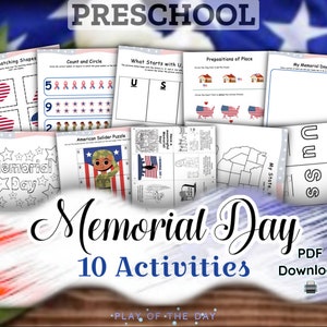 Memorial Day Activities & Worksheets,Preschool,Pre-K Activities, Homeschool, Early Education,United States of America,Patriotism,American