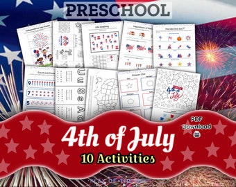 4th of July Activities & Worksheets, Preschool-Kindergarten (PDF Download)