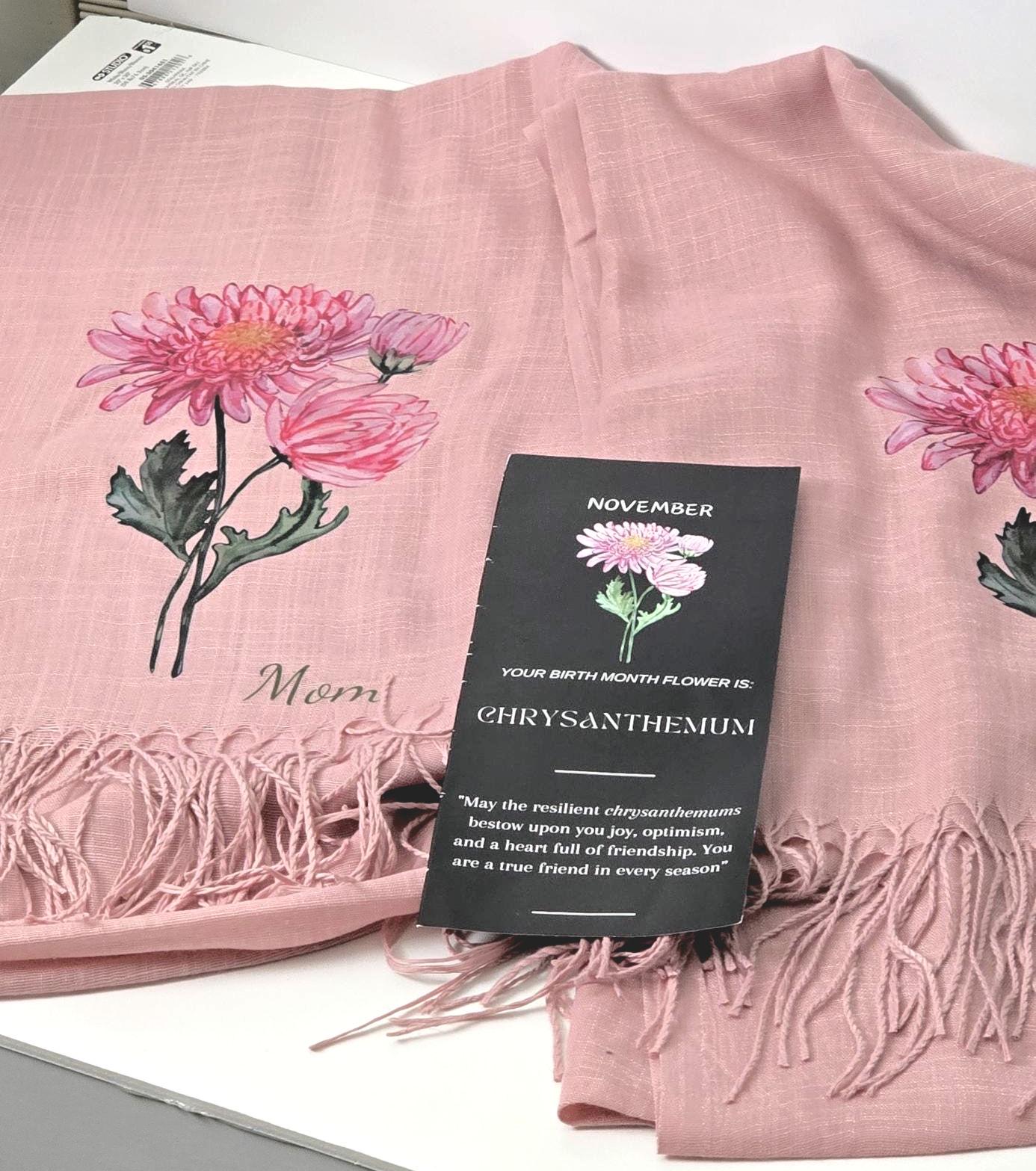 Unique Mom Birthday Gift, Personalized Birth Month flower gift, Soft Tassel Scarf, Birthday Gift for Mom, BFF, Sister, Daughter, Friend