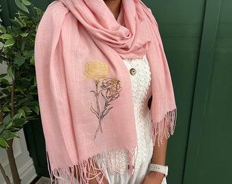 Rose June Personalized Birth Month Flower gift, Unique gift Birthday, Tassel Scarf Birthday gift, gift for mom, BFF Gift, gift for her