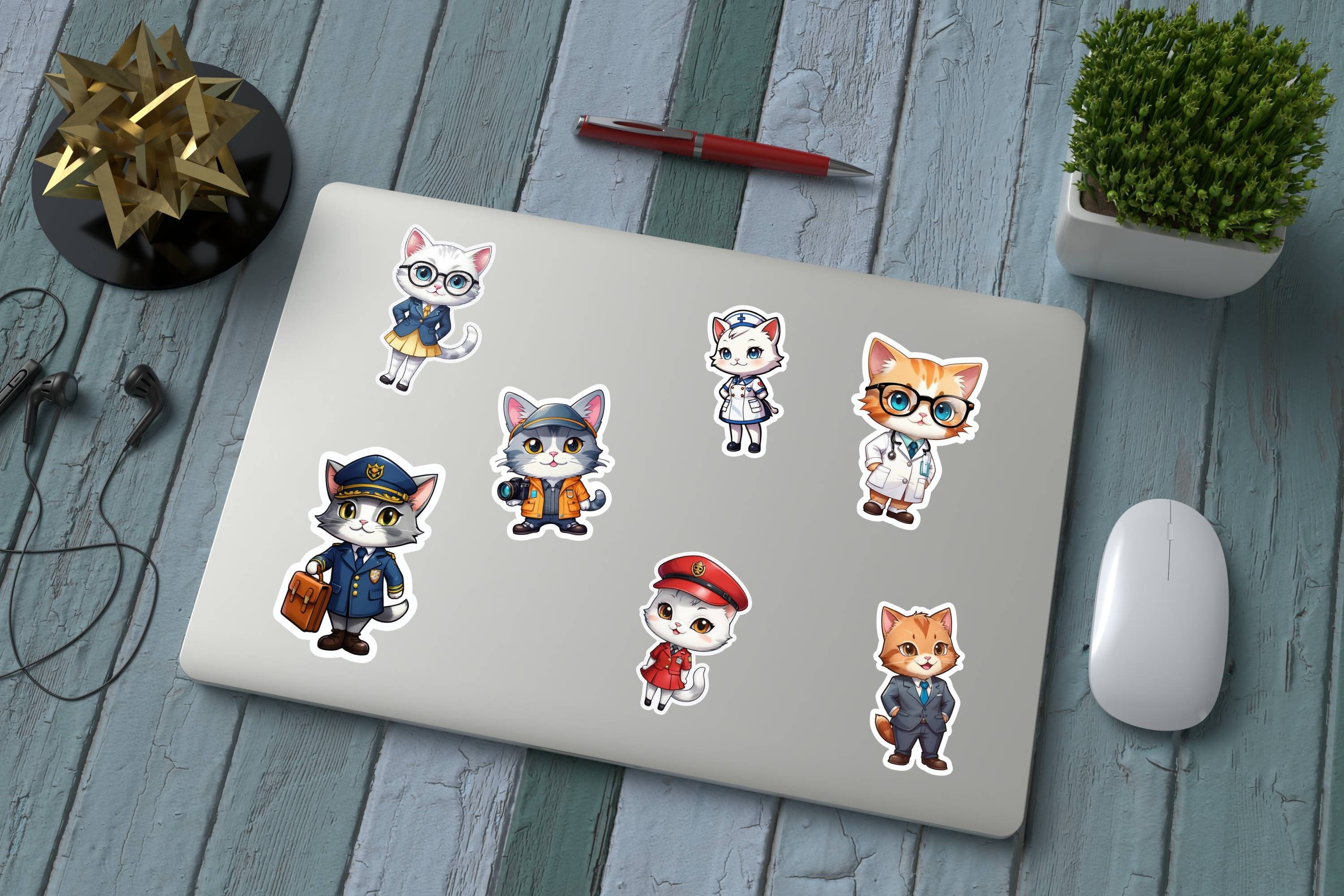 Cute Cat in Work Uniform PNG, Digital Stickers PNG, Stickers Bundle ...