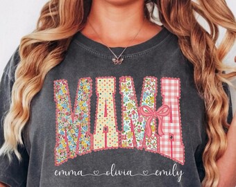 Personalized Mama Patchwork Shirt with Kids Names, Floral Comfort Colors Mom Tee, Custom Name Mama Shirt, Personalized Mama Shirt, Mom Gift